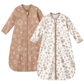 Unnivoll Baby Sleep Sack 12-18 Months 100% Cotton Long Sleeve Wearable Blanket Baby Sleep Bag with 2-Way Zipper 2 Pack 0.5 Tog Sleeping Sack for Newborn Infant