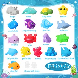 Sotiff 18 Pcs Bath Toys, Pool Toys Land Ocean Sea Animal Waterproof Bathtub Toys, Soft Bathtub Toys, for Birthday Gifts Party Favors (Sea Animals)