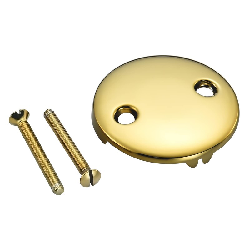 2 Hole Bathtub Overflow Plate, 3-3/16 Inches Diameter, Polished Brass