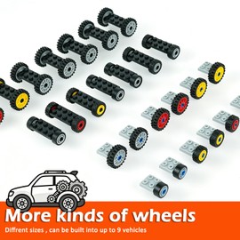 BroTex 118PCS Wheels and Axles Sets for Building Blocks, Tires & Wheels Car Parts Accessories, Replacement Parts and Pieces Compatible with Major Brand Bricks Education Vehicles Toys