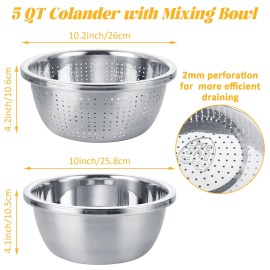 LOPYXBR 2 PCS 304 Stainless Steel Colander Strainers 5QT Metal Strainer With ...