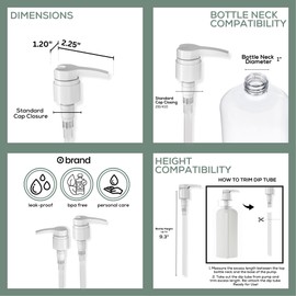 Shampoo/Conditioner Pumps, 4 Pack, for 1 Liter Bottles, 28/410 (White)