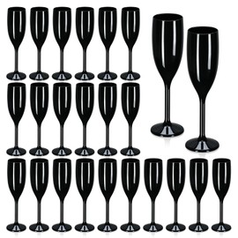 XUWAIDSGN Acrylic Champagne Flutes Toasting Glasses Unbreakable Mimosa Bar Glasses Reusable Wine Glasses Vintage Champagne Flutes Stemmed Drinking Cups 5.4 OZ for Christmas Birthday (24, Black)