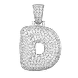 .925 Sterling Silver Bubble Letter CZ Pendant (D)