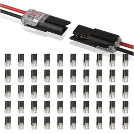 50pcs Double Wire Plug in Connector, 2 Pin 2 Way Low Voltage Wire Connector, D2 Fast Connect Plugs for Cable Outer Diameters Ranging from 1.5mm - 2.1mm