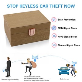 JXE JXO Faraday Box, Faraday Key Fob Protector, Faraday Cage, Key Fob Signal Blocker Box (Mini Imitation Wood)