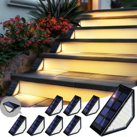 PATIOWIN Solar Step Lights for Outside,24 LEDS Solar Step Lights Outdoor Waterproof IP65,Solar Lights Outdoor decorations for yard，Stair, Step, Patio, Deck, Wall(8 Pack, Warm White)