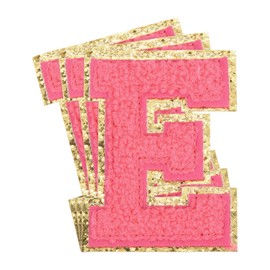 sourcing map 3Pcs Chenille Letters Patches Large Size 3.15"x2.28" Iron-on Letters E Golden Glitter Embroidered Patches for Clothing, Shoes, Hats, Backpacks Pack (Hot Pink)