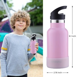 Sivaphe Insulated Kids Water Bottle for School | Stainless Steel Drinking Sports Water Bottle 3+years Children Small | Girls Students Beverage lunch Water Bottle with Straw 12 oz Pink
