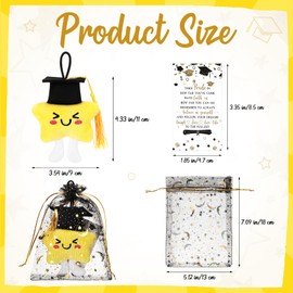 Halloscume 15 Sets Graduation Gift Bulk Graduation Party Favors for Guest Class of 2025 Plush Star Keychain with Cap and Organza Gift Bags Party Decor for Middle High School College Students Gift