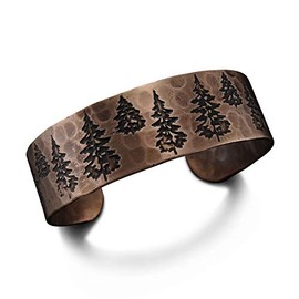 ANJU JEWELRY Engraved Metal Collection Hammered Cuff Bracelet - Pine Trees