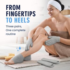 Dr. Frederick's Original Trío de gel hidratante, 3 pares de calcetines y guantes de gel, set de regalo de spa de manos y pies para mujeres y hombres, 