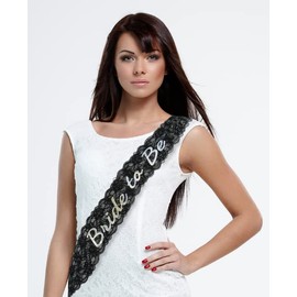 Bachelorette Sash - Bride to Be - Stylish Lace in White, Pink, Or Black - Letters Made with Sparkling Laser Technoloy - Bachelorette Party Favours Hen Party Bridal Shower Supplies (Black)