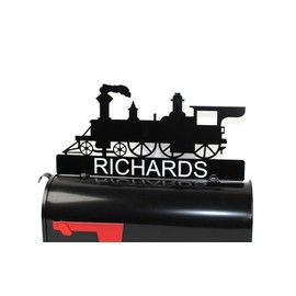 Hobby, Recreation and Career Style Metal Powder Coated Mailbox Topper (CUSTOMIZED Train Engine, Semi-Gloss Black)