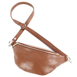 modamoda de - T211 - Italian Hip Bag, Chest Bag, Medium, Soft Leather, Cognac, s