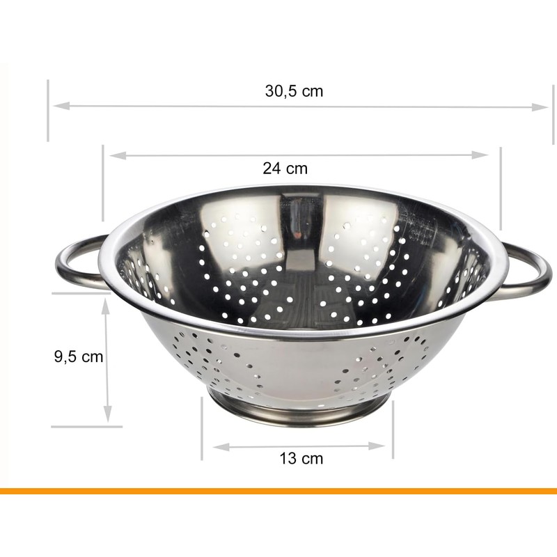 Stainless Steel Colander 24cm with Handle Sturdy Base Dishwasher Safe