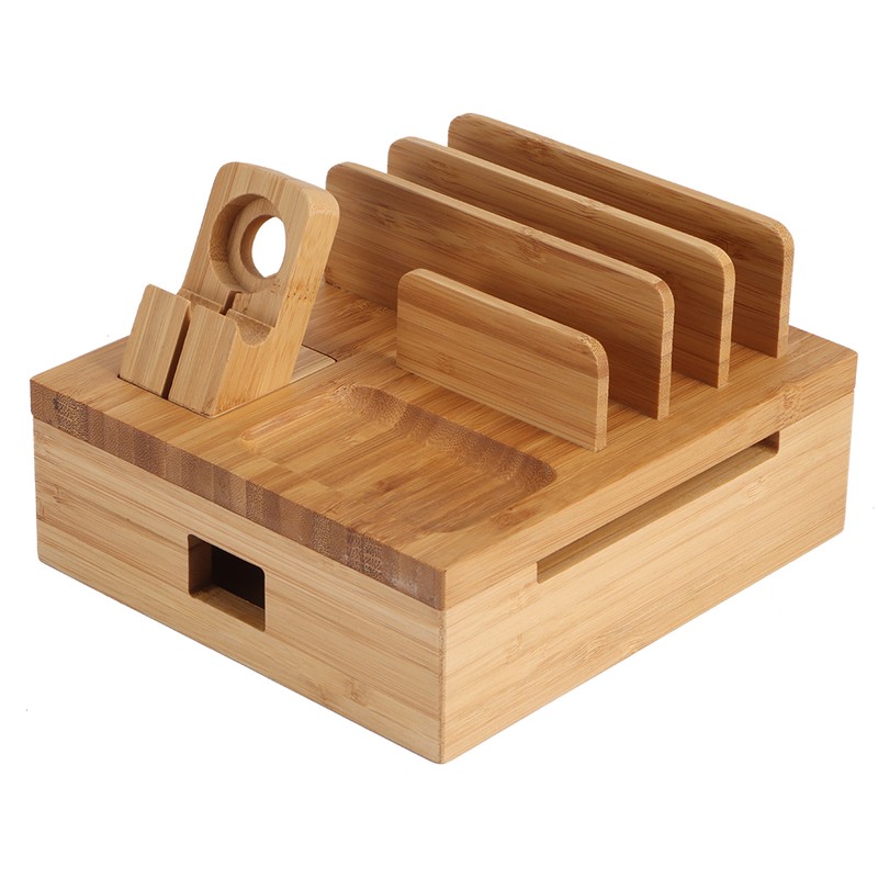 Bamboo Multiple Layer Digital Electronic Bracket Mobile Phone Charging Storage