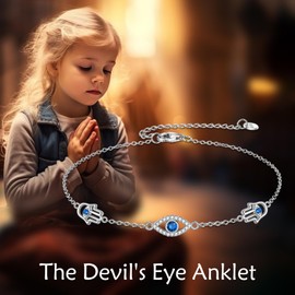 Vadmans Anklet with Evil Eye Sterling Silver Flower Vine Anklet Protective Jewellery for Women and Girlfriend, Sterling Silver, Cubic Zirconia