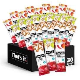 That's it. International Spice Bar Variety Pack, 100% Natural Real Fruit bars. Pear Ginger, Chili Mango and Apple Cinnamon flavors. Plant-based, Vegan, gluten-free. No added Sugar. Top 12 allergen free . (30 pack)