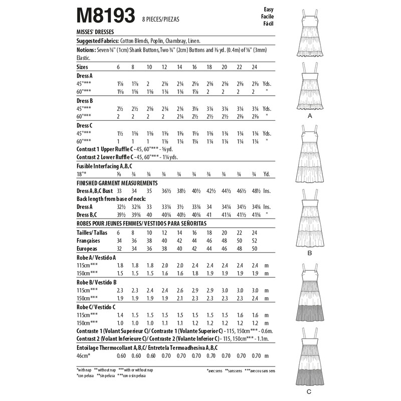 McCall's Misses' Pinafore Dress Sewing Pattern Kit, Code M8193, Sizes