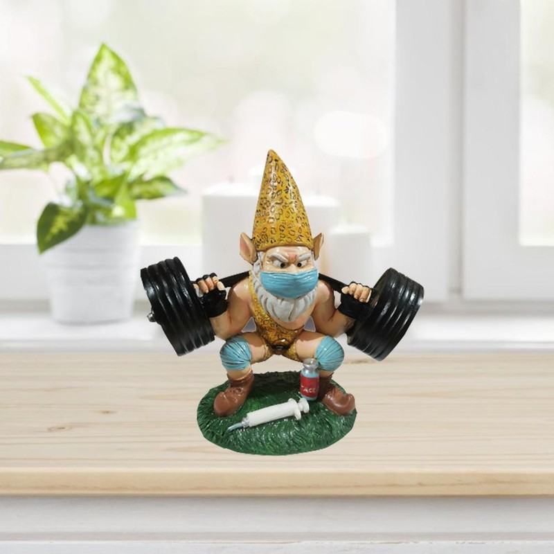 Garden Gnome Statue White Beard Weightlifting Dwarf Garden Ornaments Resin