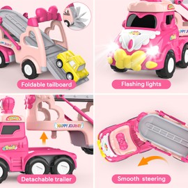 Toddler Car Toys for 1 2 3 4 Year Old Girl Birthday Gift, 5 in 1 Pink Princess Transport Carrier Trucks for Girls Age 1-2 3-4 with Lights & Music,Toddler Girl Toys for 1 2 3 4 Year Old Birthday Gift