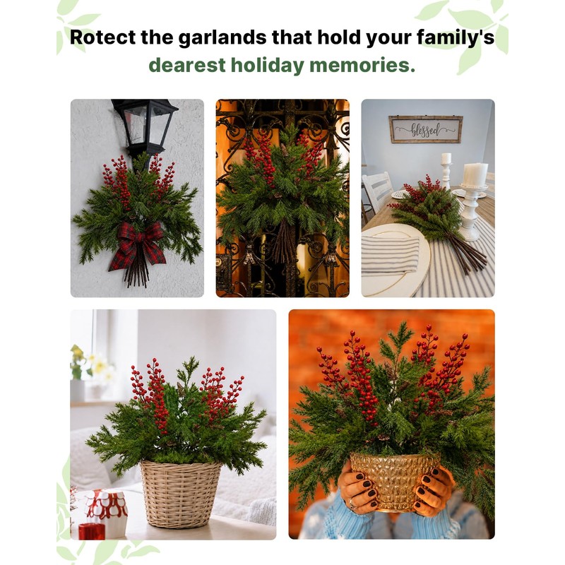 16Pcs 25'' Christmas Greenery with Red Berries,Artificial Pine Branches, Artificial