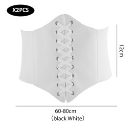 2 Pieces Elasticated Wide Belt, Women's Lace-Up Wasp Belt, Corset Belt, Wasp Wide Elastic Corset, Women's Elastic Wide Belt (Black, White)