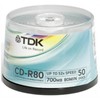 TDK CD-R80BCB50 / 47959 52X 700MB 80MIN CDR Blank Shiny Surface Cakebox - 50 Pack