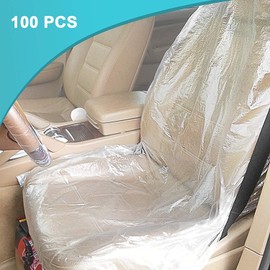KEJJNYER 100 Pcs Disposable Car Seat Covers, Clear Plastic Car Seat Covers Waterproof Universal Disposable Seat Cover for Car Seats, Airplane Seats, Restaurant Seats