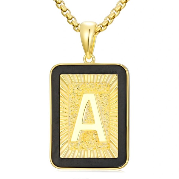 Ndocex Initial Black Onyx Necklace for Men S925 Sterling Silver