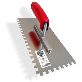 WERKFIT Stainless Steel Trowel 8 mm - Smoothing Trowel Serrated Rustproof - Toothed Spatula with Soft Grip - Eaves Made in Austria 280 x 130 mm (8 x 8 mm)