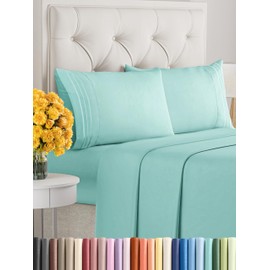 Queen Size 4 Piece Sheet Set - Comfy Breathable & Cooling Sheets - Hotel Luxury Bed Sheets for Women & Men - Deep Pockets, Easy-Fit, Extra Soft & Wrinkle Free Sheets - Spa Blue Oeko-Tex Bed Sheet Set