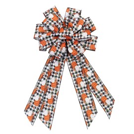 Fall Bow for Wreath Black White Buffalo Plaid Pumpkin Wreath Bow for Fall Décor - Autumn Thanksgiving Bow for Front Door Indoor Outdoor Wall Decoration Supplies Ornaments