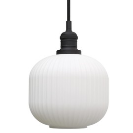 Pathson Modern Milk White Pendant Light Striped Round Glass, Vintage Hanging Lamp with Adjustable Textile Cord Decor for Living Room Bedroom Kitchen Dining Room Hotels Cafe Bar