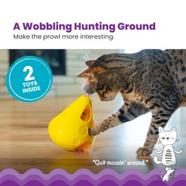 Catstages Mousin' Around Wobble Wedge, Plush Catnip Blend Cat Toy and Rolling Ball Inside, Yellow