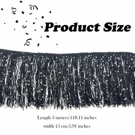 OHYER 3 Metres Long (x 15 cm Diameter) Lace Ribbon Wide Sequins Tassel Cut Fringe Fringe Trim Fringe Fringe Trim Fringe Ribbon Tinsel Ribbon for DIY (Black)