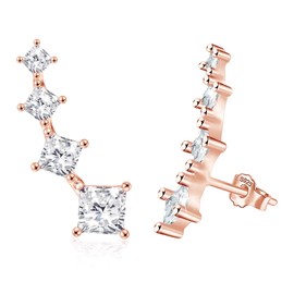 CZ 925 Sterling Silver 14K Gold Plated Cartilage Earrings with Cubic Zirconia Piercing Hypoallergenic Square 4 Crystals Stud Earring for Women, Sterling Silver, Cubic Zirconia