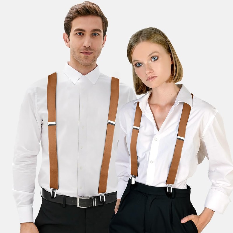 Vesberkl Beige Leather Suspenders - Firefighter Style, Button Closure for