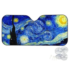 Suobstales Starry Night Print Car Front Windshield Sun Shade, Accordion Folding Auto Sunshade for Car Truck SUV, Blocks UV Rays Sun Visor Protector