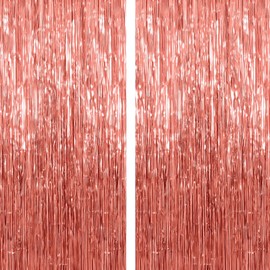 Shimmer Anna Shine Foil Fringe Curtain, Party Photo Booth Back Drop, Party Decorations, Tinsel Streamer, 2 Pack (Rose Gold)