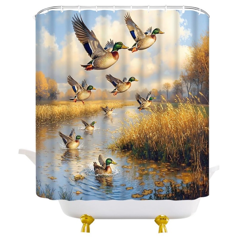YOZSLGU Hunting Flying Wild Ducks Shower Curtain Wild Animals Rustic