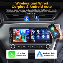 Hikity 6.86 Inch Wireless Carplay Car Stereo Single Din Touchscreen Car Radio with Bluetooth 5.0 Android Auto Mirror Link Type-C Car Audio Receiver with USB GPS AUX EQ