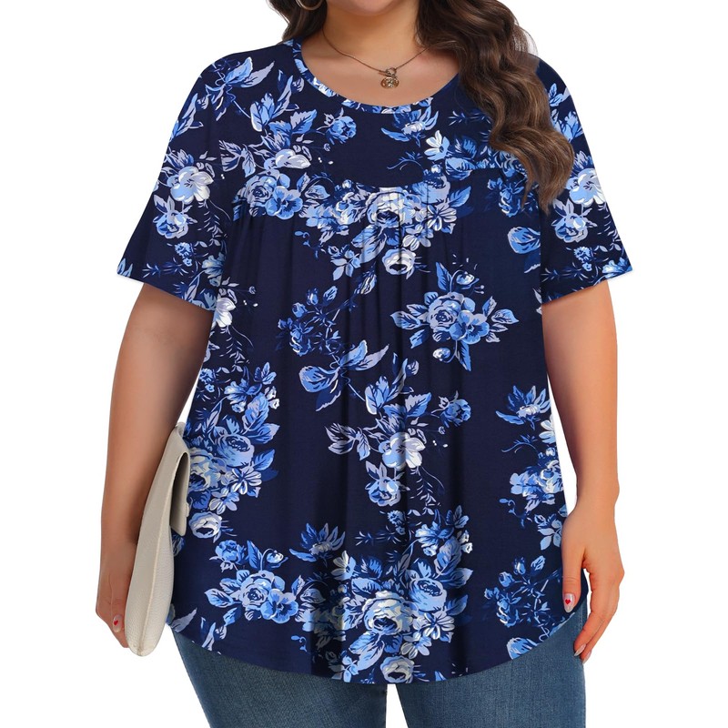 Tencede Womens Plus Size Tops Shirts Short Sleeve Crew Neck