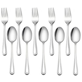 LIANYU LIANYU 10-Piece Kids Children Cutlery Set, Include 5 Kids Spoons and 5 Kids Forks, Stainless Steel Toddler Utensils Flatware Set, Child Silverware for Home Preschools, Dishwasher Safe