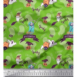 Soimoi Black Cotton Duck Fabric Peach & Blue Star Printed Fabric 1 Yard 42 Inch Wide