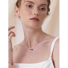 ChicSilver Sapphire Necklace, 925 Sterling Silver September Birthstone Bow Pendant Necklaces for Women, Hypoallergenic Silver Choker with 16 inch Rolo Chain, Birthday Jewelry