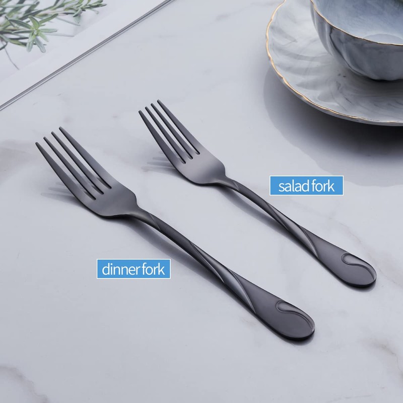 Black Dinner Fork Set, Seeshine 7.8-inch Stainless Steel Shiny Black