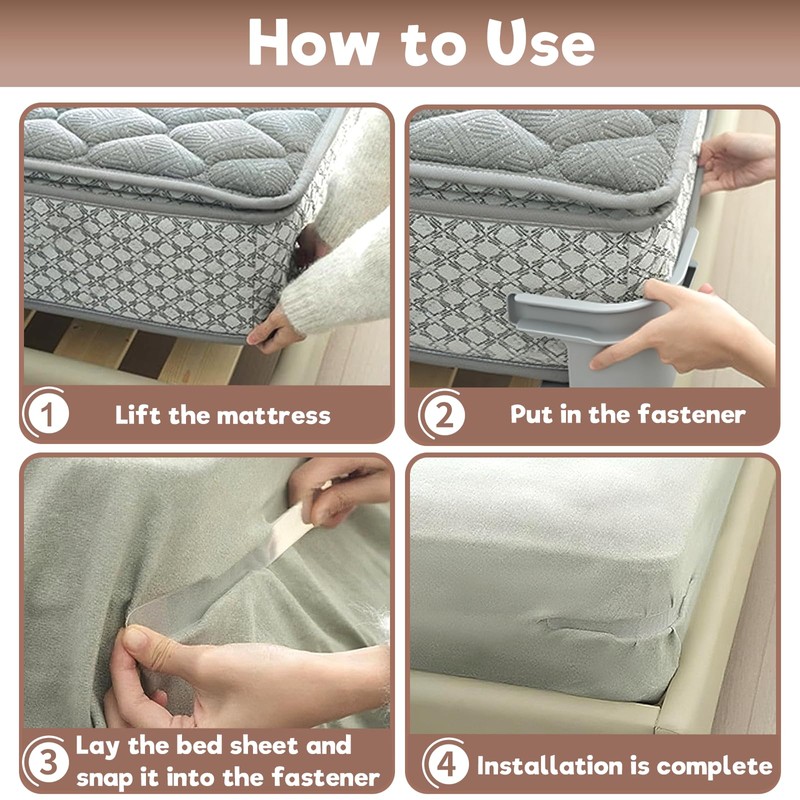 JDHUIOO Bed Sheet Holder With Lock Strips, 4 Pcs Heavy