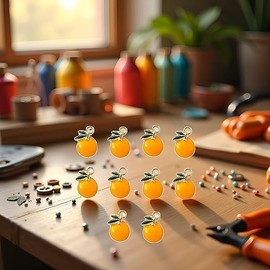 10 Pcs Cartoon Orange Fruit Charms for Jewelry Making, DIY Plated Enamel Cute Orange Pendant for Earring Necklace Bracelet Keychain Craft Supplies Findings Making Accessories, 8x13mm